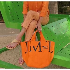 J.McLaughlin Logo Tote Bag Canvas Orange J Mc Laughlin Large Purse RARE
